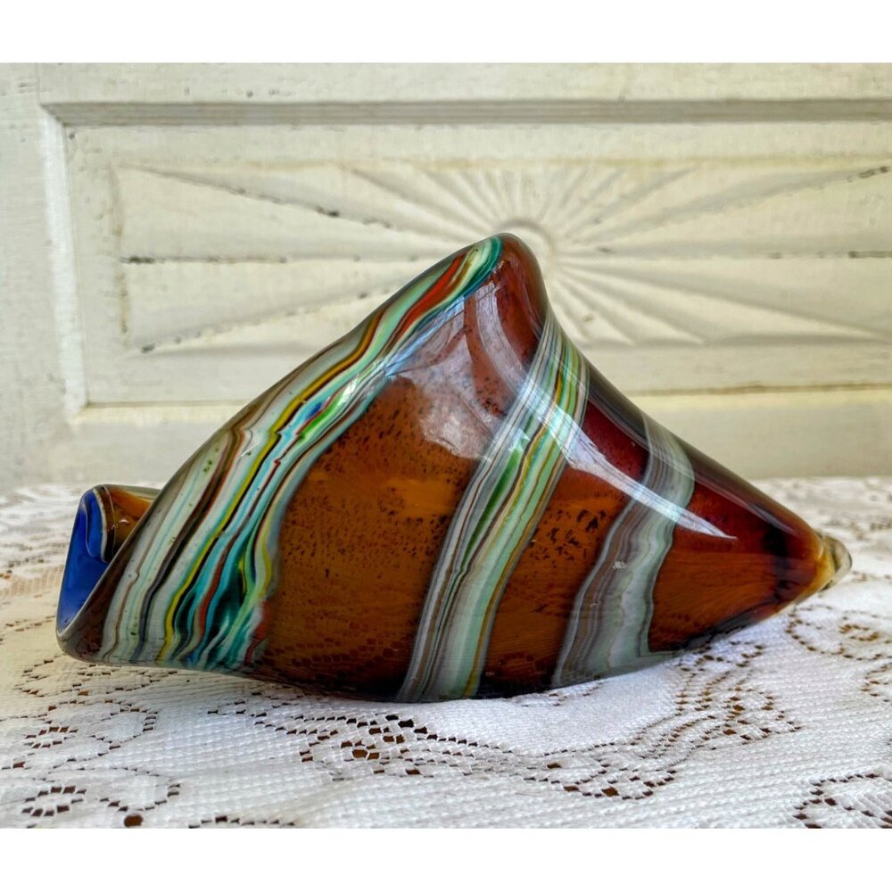 Vintage MCM Murano Encased Glass Conch Shell Brown Cobalt blue - Picture 6 of 12